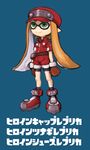  belt cosplay domino_mask green_eyes hat highres inkling long_hair mask muu_(mumumer) orange_hair pointy_ears red_shorts rockman rockman_dash roll_caskett roll_caskett_(cosplay) shorts solo splatoon_(series) splatoon_1 tentacle_hair translated 