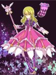  aqua_eyes blonde_hair boots dress elize_lutus frills gradient gradient_background necklace open_mouth staff star tales_of_(series) tales_of_xillia teepo_(tales) weapon yellow_eyes 