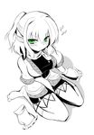 arm_support barefoot between_legs eila_yagyu from_above green_eyes hand_between_legs japanese_clothes mizuhashi_parsee pointy_ears ponytail sitting solo spot_color touhou wariza 