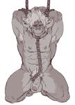  abs amrpit_hair anthro arms_tied balls bdsm bondage bound buddyfight chain collar digital_media_(artwork) dragon drum_(buddyfight) front_view half-erect horn humanoid_penis kneeling male monochrome muscles nipples nude partially_retracted_foreskin pecs penis pubes raised_arm rossciaco sketch solo spot_color uncut vein veiny_penis 