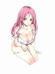  breasts cleavage large_breasts long_hair looking_at_viewer pink_hair red_eyes relaxjon signature simple_background solo strap_slip thighs white_background 