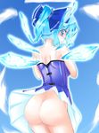 ass back blue_eyes blue_hair bow cirno eila_yagyu from_behind hair_bow ice ice_wings looking_back no_panties ponytail solo touhou wings 