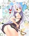  amatsukaze_(kantai_collection) ass babydoll blush breasts brown_eyes covered_nipples cutlass_(sword) flower highres kantai_collection long_hair nipples open_mouth pussy see-through sheath sheathed silver_hair small_breasts solo topless two_side_up yurina 