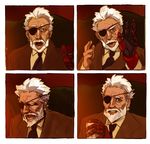  amano-g beard comic commentary cyborg eyepatch facial_hair male_focus mechanical_arm metal_gear_(series) mustache old_man older parody scar scar_across_eye silent_comic solo venom_snake white_hair 