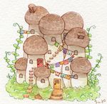  building clothesline colored_pencil_(medium) grass no_humans original st.kuma traditional_media watercolor_(medium) 