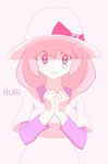  artist_request blue_eyes hat heart heart-shaped_pupils pink_hair pokemon pokemon_bw2 ribbon ruri_(pokemon) simple_background solo symbol-shaped_pupils 