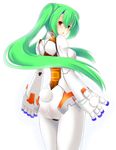  absurdres android ass bunny_tail cowboy_shot from_behind green_hair gunslinger_stratos highres long_hair orange_eyes robot_ears robot_joints solo tail toppema_mapetto twintails white_background xi-988 