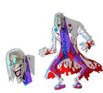  1boy blood character_sheet concept_art expressions full_body glasses labcoat lee_araki mad_scientist ninja_slayer official_art old_man purple_clothes sandals scientist silver_hair simple_background solo standing tongue torn_coat veins white_background 