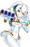  absurdres aiming_at_viewer android breasts finger_cannon fujita_saki gunslinger_stratos hair_between_eyes highres humanoid_robot navel no_nipples orange_eyes robot_ears robot_joints small_breasts solo toppema_mapetto white_hair xi-988 