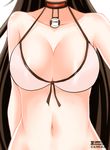  bad_id bad_pixiv_id bikini breasts brown_hair cleavage closers collar front-tie_top head_out_of_frame large_breasts lock long_hair narynn navel solo swimsuit upper_body yuri_seo 