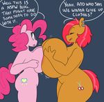  2015 anthro anthrofied areola babs_seed_(mlp) big_breasts breast_squish breasts cutie_mark dialogue duo ear_piercing earth_pony english_text equine eyes_closed female friendship_is_magic hair horse huge_breasts hyper hyper_breasts mammal my_little_pony nude piercing pink_hair pinkie_pie_(mlp) pony simple_background somescrub text 