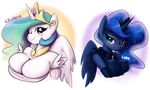  &lt;3 &lt;3_eyes 2015 anthro anthrofied big_breasts blue_eyes blue_hair blush breasts cleavage clothed clothing colored doggie999 duo equine friendship_is_magic hair horn king-kakapo long_hair looking_at_viewer mammal multicolored_hair my_little_pony one_eye_closed princess_celestia_(mlp) princess_luna_(mlp) sibling sisters smile sweat winged_unicorn wings 