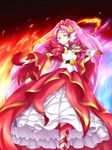  akagi_towa bangs belt bracelet choker cure_scarlet detached_sleeves dress earrings fire frilled_dress frills go!_princess_precure jewelry long_hair magical_girl matatabi_(karukan222) mode_elegant_(go!_princess_precure) parted_bangs pink_hair pointy_ears precure quad_tails red_eyes red_footwear shoes skirt solo tiara very_long_hair 