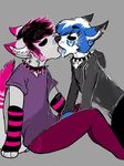  anthro auznal_(character) canine cat choker clothing cute duo feline female fur hair kissing make_out making_out male male/female mammal nitro_(character) nitrowolf_(artist) open_mouth piercing saliva tongue tongue_out wolf 