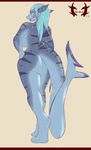  2014 anthro big_breasts big_butt blue_hair breasts butt ear_piercing female fin fish hair industrial_piercing long_hair looking_at_viewer looking_back marine non-mammal_breasts nude piercing rohan_scribe shark solo standing sushi_xisaru voluptuous wet wide_hips 