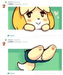  1girl :&gt; blush dog doubutsu_no_mori hanging looking_at_viewer nintendo panties pantyshot parody shigatake shizue_(doubutsu_no_mori) simple_background translation_request twitter underwear 