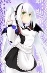  absurdres alternate_costume android apron enmaided frilled_apron frills green_eyes gunslinger_stratos hair_between_eyes highres long_hair maid maid_apron sash solo star star-shaped_pupils symbol-shaped_pupils toppema_mapetto twintails very_long_hair white_hair xi-988 