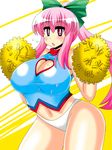  akasode_(tyaramu) bare_shoulders blush breasts cheerleader cleavage cleavage_cutout expressionless flying_sweatdrops hata_no_kokoro highres huge_breasts long_hair looking_at_viewer midriff navel no_pants open_mouth panties pink_eyes pink_hair pom_poms solo touhou underwear 