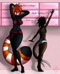  big_breasts breasts female firefox fur huge_breasts humor locker_room mammal mustelid otter rearhwhitetail red_panda stripes text whitetail 
