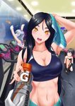  absurdres alternate_costume arm_up bench black_hair blush bottle breasts cleavage clownfish collarbone drying drying_hair exercise_machine fish_tank gatorade giving gloves gym_uniform highres indoors jiguang_zhi_aoluola kantai_collection large_breasts long_hair looking_at_another looking_at_viewer looking_to_the_side motion_blur multiple_girls navel no_headwear nu-class_light_aircraft_carrier open_mouth orange_eyes out_of_frame poster_(object) pov pov_hands ri-class_heavy_cruiser ru-class_battleship shinkaisei-kan shoes short_hair smile solo_focus sweat towel tying_shoes white_gloves wo-class_aircraft_carrier 