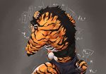  anthro biceps claws clothing feline flakjacket0204 fur growth mammal muscle_growth muscles orange_fur shirt shorts simple_background solo standing strypes tail_growth tiger toned torn_clothing transformation weretiger white_fur 