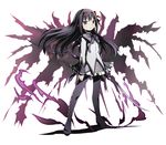  akemi_homura argyle argyle_legwear black_hair black_legwear black_wings boots bow_(weapon) diamond divine_gate full_body hair_ribbon high_heels long_hair magical_girl mahou_shoujo_madoka_magica official_art pantyhose pleated_skirt purple_eyes red_ribbon ribbon skirt solo transparent_background ucmm weapon wings 