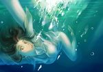  breasts brown_eyes brown_hair bubbles deathwingxiii gradient gradient_background ocean sea solo underwater wet 