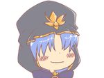  blue_hair blush caster chibi dot_nose fate/stay_night fate_(series) gyate_gyate hair_over_eyes hidden_eyes hood ikiyouz lowres smile solo transparent_background 