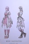  1girl armor bangs boots breasts concept_art gauntlets long_boots miki_sauvester official_art pink_hair short_hair skirt standing star_ocean star_ocean_integrity_and_faithlessness thighhighs 