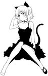  animal_ears cat_ears choker dress greyscale high_contrast monochrome mozu_(peth) pantyhose sanya_v_litvyak shoes short_hair single_shoe smile solo strike_witches world_witches_series 