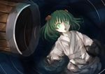  akaiha_(akaihasugk) bucket green_eyes green_hair hair_bobbles hair_ornament kisume partially_submerged short_hair solo touhou twintails water wooden_bucket 