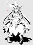  bad_id bad_pixiv_id belt breasts cleavage curtsey dress elphelt_valentine gloves greyscale guilty_gear guilty_gear_xrd hat heart kuro_yuzu large_breasts monochrome short_hair smile solo 