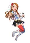  ;d boots brown_eyes brown_hair hairband idolmaster idolmaster_(classic) idolmaster_movie long_hair microphone minase_iori odibil one_eye_closed open_mouth red_eyes smile solo starpiece_memories 