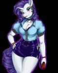  2019 5_figners anthro big_breasts black_background blue_eyes breasts clothed clothing digital_media_(artwork) ear_piercing equine female friendship_is_magic hair horn longinius mammal my_little_pony piercing purple_hair rarity_(mlp) simple_background solo standing unicorn 