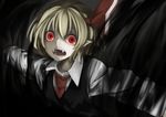  akaiha_(akaihasugk) ascot blonde_hair darkness fangs hair_ribbon open_mouth outstretched_arms red_eyes ribbon rumia short_hair solo touhou 
