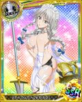  artist_request ass black_swimsuit braid breasts card_(medium) character_name chess_piece grayfia_lucifuge grey_eyes high_school_dxd large_breasts lipstick maid_headdress makeup official_art polearm queen_(chess) red_lipstick silver_hair solo spear swimsuit torn_clothes trading_card twin_braids weapon 