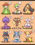  !? :&lt; bamboo black_hair blue_eyes blush bone border braixen concave crossed_arms flower furry gardevoir ghost glaceon grave green_hair heart ice lilligant lopunny lucario mawile mienshao mismagius no_humans open_mouth orange_eyes plant_girl pokemon red_eyes short_hair simple_background smile spoken_heart wink witch witch_hat 