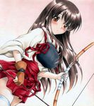  akagi_(kantai_collection) bow_(weapon) brown_eyes brown_hair gloves japanese_clothes kantai_collection long_hair marker_(medium) millipen_(medium) muneate pastel_(medium) ren_(endscape20) side_ponytail single_glove solo thighhighs traditional_media weapon 
