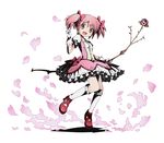  bow bow_(weapon) bubble_skirt cherry_blossoms choker divine_gate flower full_body gloves hair_ribbon kaname_madoka kneehighs long_hair magical_girl mahou_shoujo_madoka_magica official_art petals pink_eyes pink_flower pink_hair pink_rose ribbon rose short_hair short_twintails skirt smile solo transparent_background twintails ucmm weapon white_gloves white_legwear 