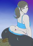  1girl ass buttjob capri_pants cum ganondorf green_skin grey_eyes hetero highres huge_ass live_for_the_funk looking_at_viewer nintendo pants penis plump ponytail precum super_smash_bros. the_legend_of_zelda thong whale_tail white_skin wii_fit wii_fit_trainer 