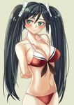  bikini black_hair blue_eyes isuzu_(kantai_collection) kantai_collection long_hair luicent solo standing swimsuit twintails 