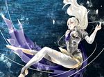  armor artist_request barefoot breasts broken_armor cape fire_emblem fire_emblem_if gradient gradient_background hairband haku_rei kamui_(fire_emblem) my_unit_(fire_emblem_if) pointy_ears silver_hair solo toeless_legwear 