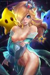  1girl areolae bare_shoulders blonde_hair blue_eyes blush breasts chiko_(mario) crown dissolving_clothes edit hair_over_one_eye jewelry long_hair looking_at_viewer mario_(series) nail_polish nipples pussy rosalina_(mario) sakimichan smile solo sparkle strapless_dress super_mario_bros. super_mario_galaxy wand 