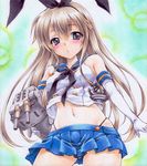  :3 :o anchor_hair_ornament black_eyes blonde_hair blue_skirt blush elbow_gloves gloves hair_ornament hairband kantai_collection long_hair marker_(medium) millipen_(medium) navel pastel_(medium) ren_(endscape20) rensouhou-chan shimakaze_(kantai_collection) skirt traditional_media white_gloves 