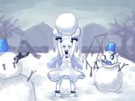  1girl gloves horns kantai_collection long_hair lonsdaleite mittens northern_ocean_hime shinkaisei-kan snow snowman white_hair 