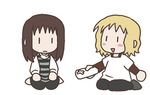  animated animated_gif blush controller expressionless full_body game_console game_controller kneeling long_hair lowres multiple_girls namu_(nurui_cha) nintendo open_clothes shirt simple_background talking translation_request waving white_background white_shirt wii wii_remote |_| 
