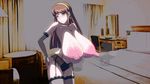  animated animated_gif breasts brown_hair erect_nipples garter_belt gloves green_eyes huge_breasts legwear long_hair nipple nipples 