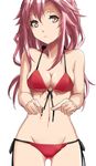  absurdres bikini breasts chikkinage_nage cleavage front-tie_top guilty_crown hair_ornament hairclip highres large_breasts long_hair looking_at_viewer midriff navel pink_eyes pink_hair solo swimsuit twintails yuzuriha_inori 