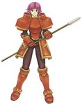  armor armored_boots boots fire_emblem fire_emblem:_fuuin_no_tsurugi full_body gauntlets gloves highres kaneda_eiji lance official_art pink_eyes pink_hair polearm simple_background solo weapon wendy_(fire_emblem) white_background 