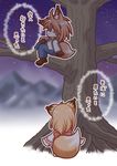  artist_request child forest fox furry green_eyes long_hair male nature orange_hair sitting sky tree young 
